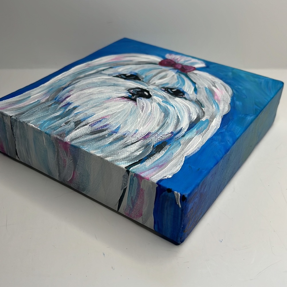 Maltese colorful acrylic hand painting on gallery wrapped canvas. 6”x6” - Picture 3 of 7